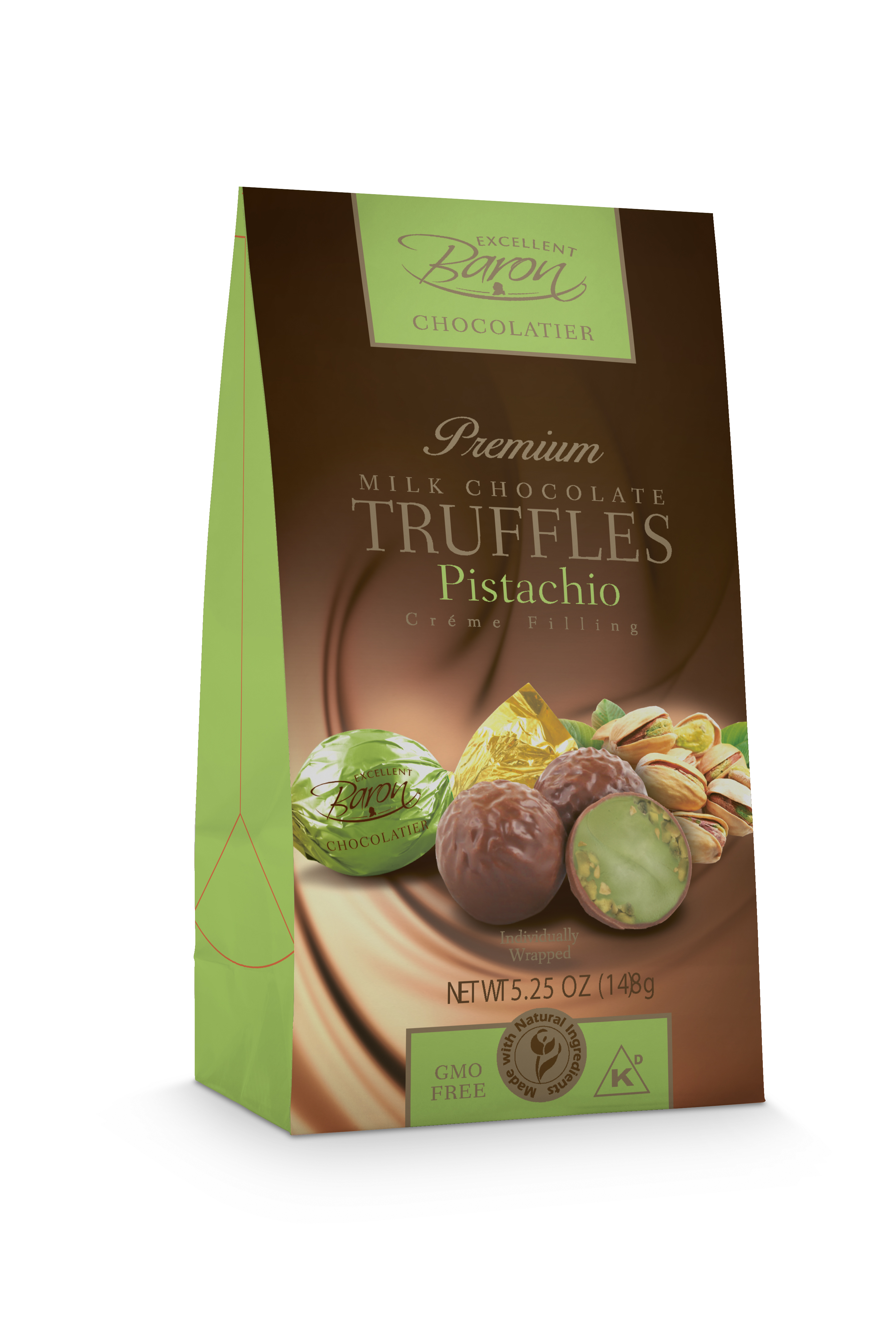 New Milk Chocolate with Pistachio Crème Filling by European Chocolate/ Milano (Excellent Baron Chocolatier)
