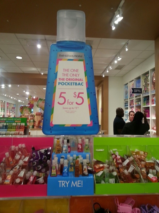 Bath & Body Works in-store signage is designed  to draw in customers.