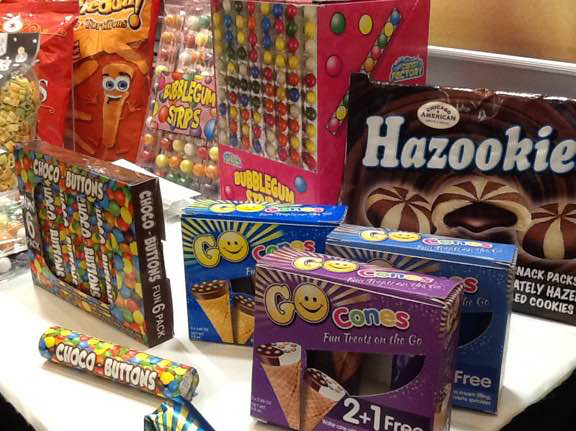Great product display in Chicago American Sweets & Snacks' meeting space.