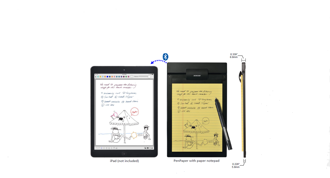 "This BT PENPAPER shares your notes in iPad/Tablets by ACECAD Digital Corp dba Solidtek USA Corp.