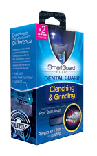 The SmartGuard Elite Dental Guard package shown here does a great job on its front panel. It contains only one major graphic that demonstrates how the product fits on the front teeth, contains limited copy, and only focuses on two key features: preventing the clenching and grinding of teeth. You can even see what is inside the package just by looking at the front panel. 