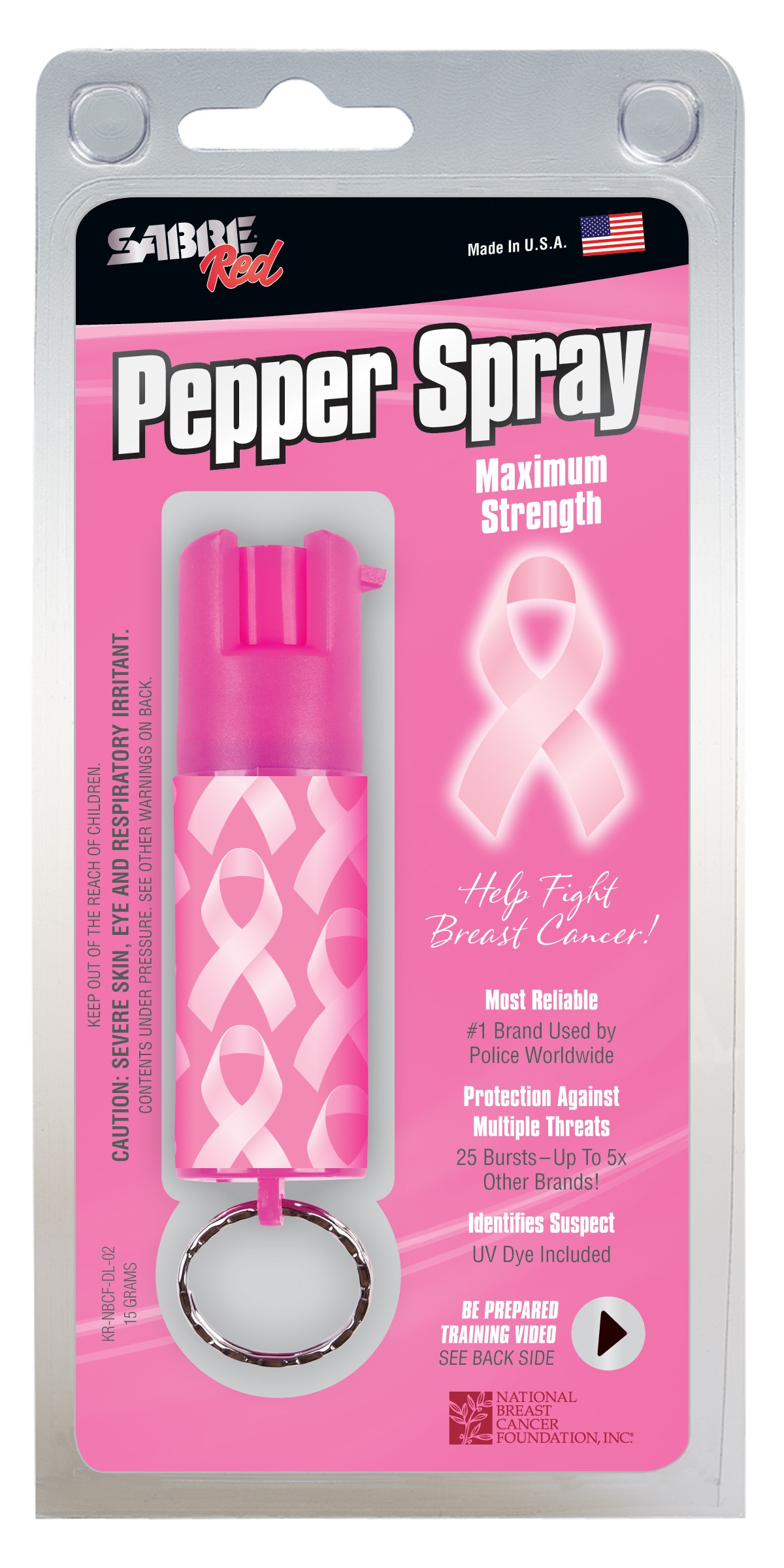 Attractive pepper spray with pink ribbons supports National Breast Cancer Foundation by Security Equipment Corporation
