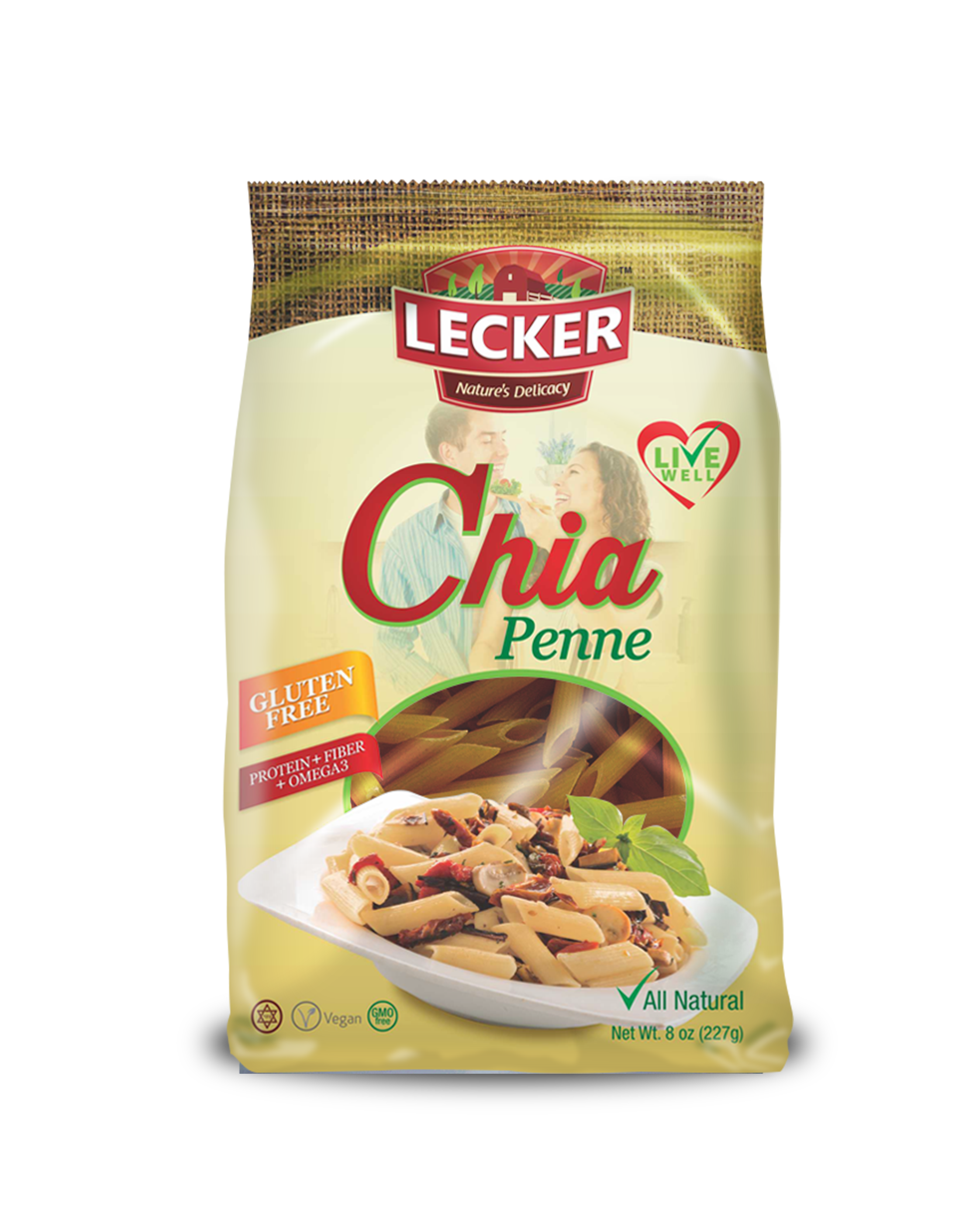 LECKER Penne Chia Pasta is Gluten Free, Non-GMO, Vegan, Kosher by Tile World Corp.