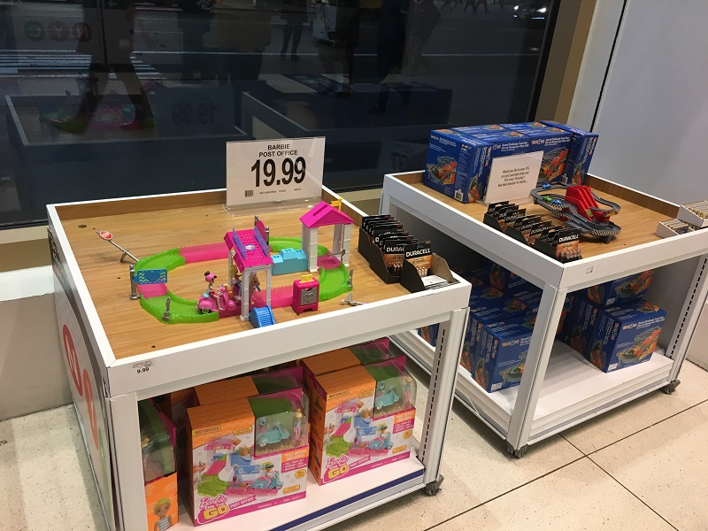 Toys R Us has stations like these throughout the store