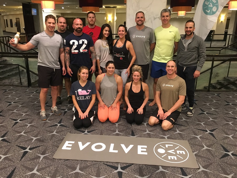 Buyers and sellers participated in morning yoga hosted by Cytosport